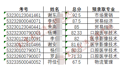 云南经济管理学院2023年专升本免试批次预录取名单
